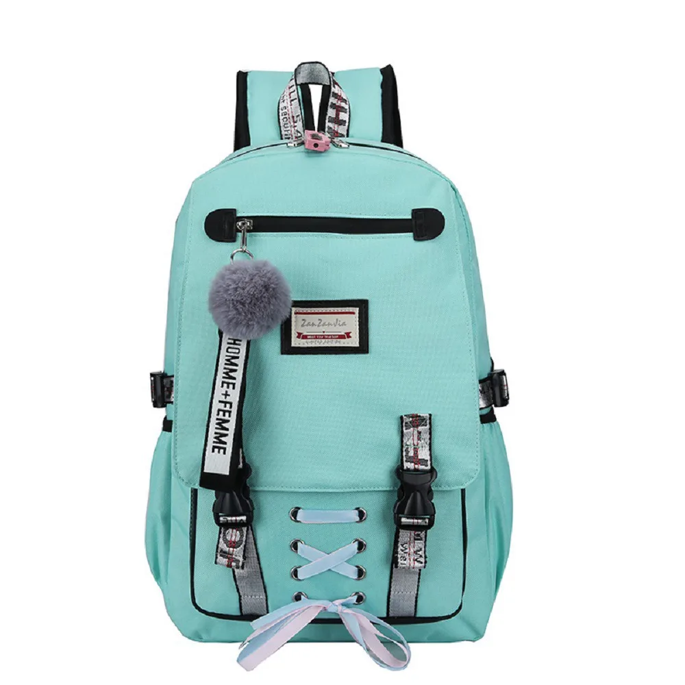 Creative Multicolor Backpack Adjustable Strap Large Capacity School Bag Ball Pendant Lightweight Student Bag Short Trip