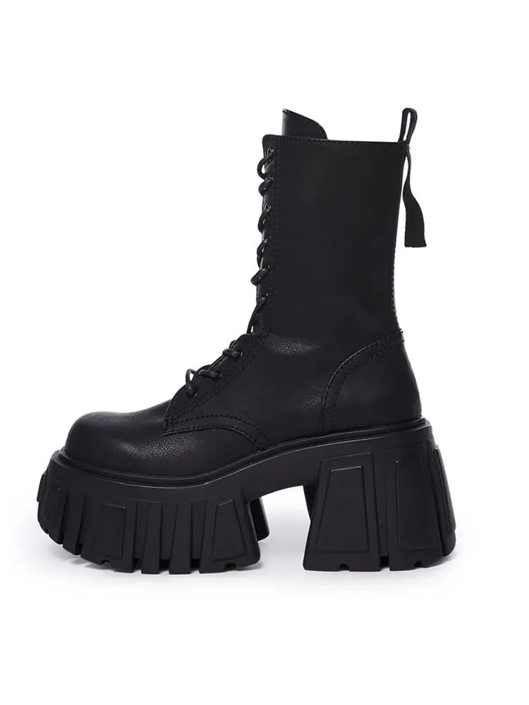 2025 Super High Heel Platform Middle Tube Female Autumn and Winter Elevator Ankle Tide Music Chunky Heel Comic Show Boots