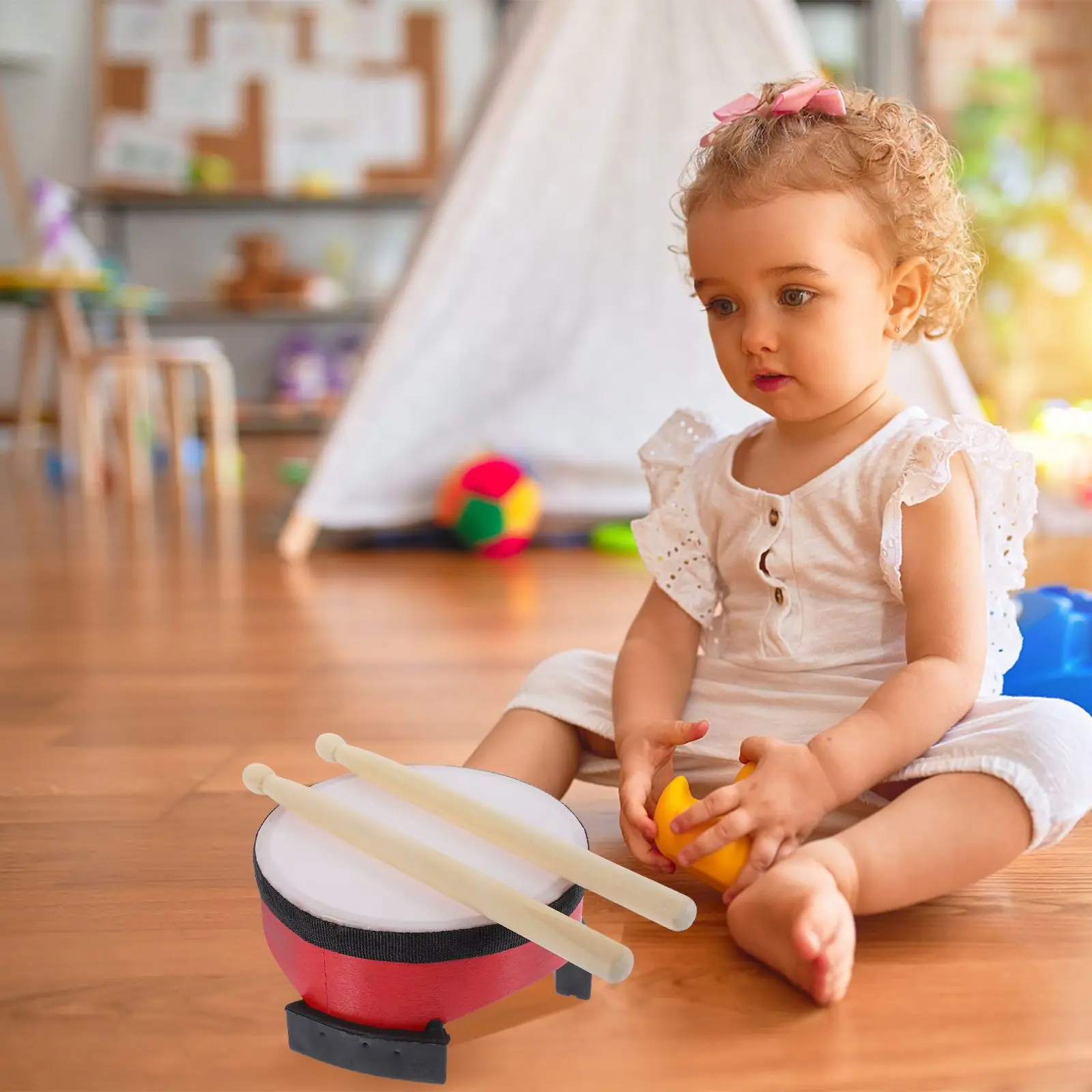 6 インチレッドフロアドラム子供打楽器幼児音楽玩具早期教育バスドラム素材ドラムスティック