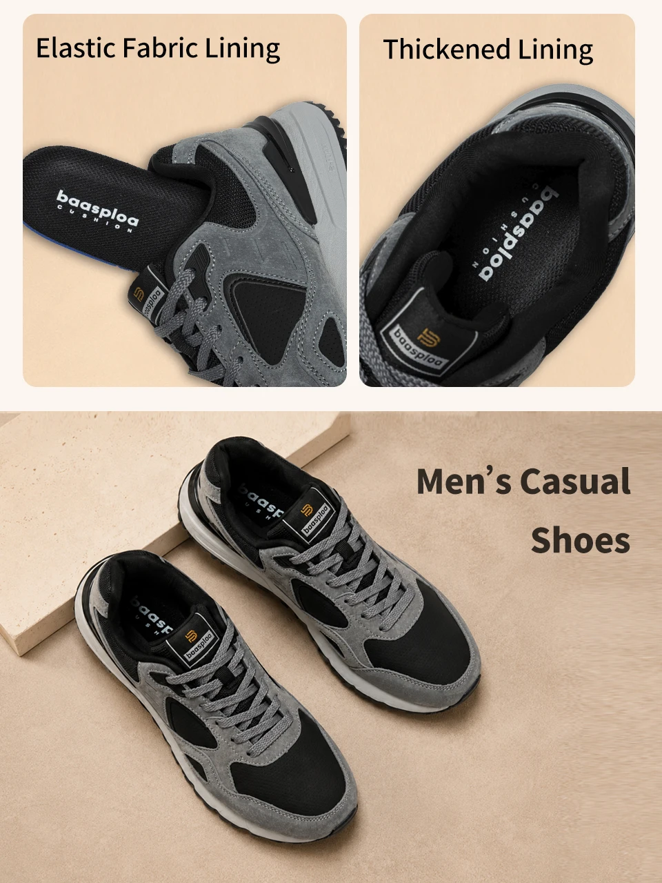Baasploa Herren-Freizeitsneaker aus Leder, modische Turnschuhe für den täglichen Gebrauch, Lifestyle-Schuhe für Herren, neue bequeme Sportschuhe, rutschfest – Detail 7