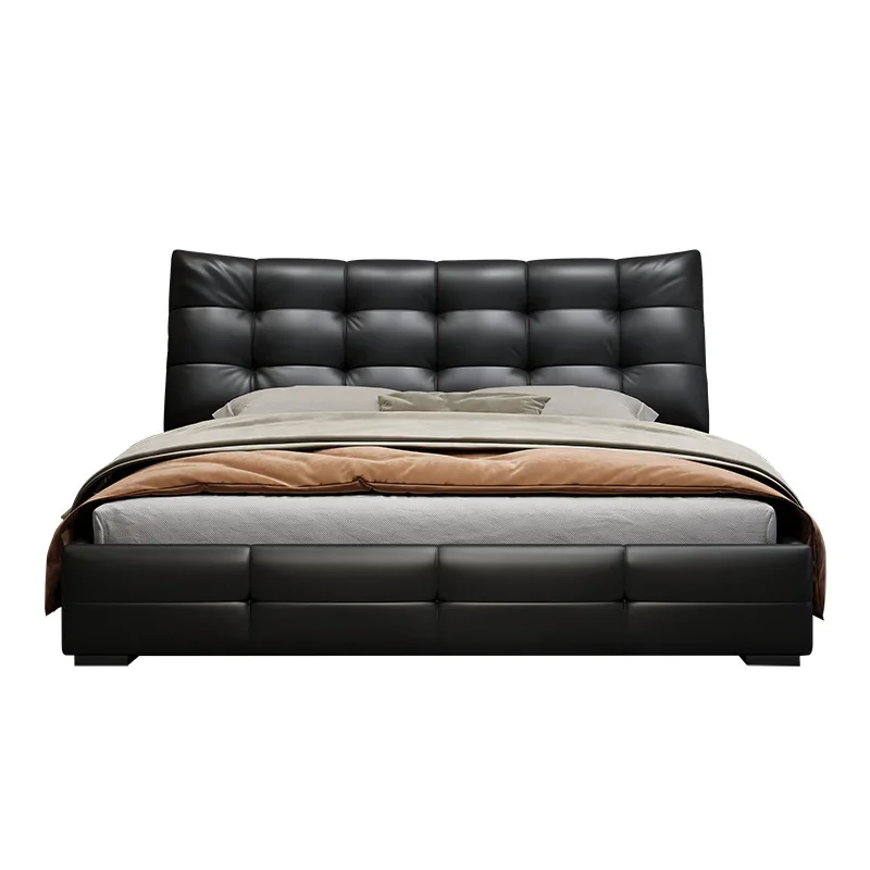 

Italian minimalist leather bed, modern minimalist light luxury leather bed