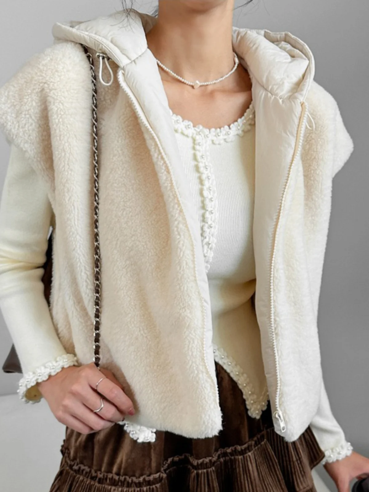 Ceco de Piel de Cordero de Doble Cara para Mujer, Abrigo de Invierno con Capucha de Aodón, Estilo Coreano, Top Moderno, ...