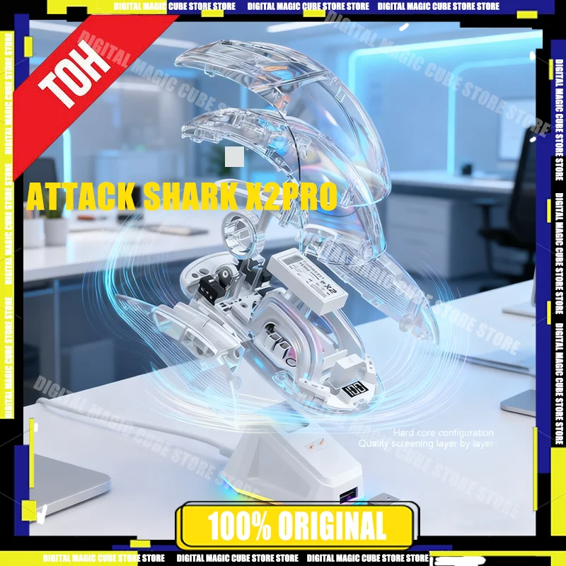 

Беспроводная игровая мышь Attack Shark X2 Pro для киберспорта RGB, трехрежимная Bluetooth, бесшумный щелчок, дисплей с аккумулятором, магнитная зарядная док-станция