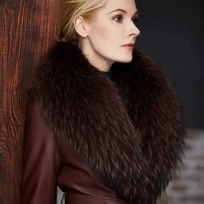 Raccoon Fur Collar Female Winter Fur Collar Coat Jacket Shawl Women Furry Fur Collar Scarves Neck Warmer Natural Fur Scarves view 2