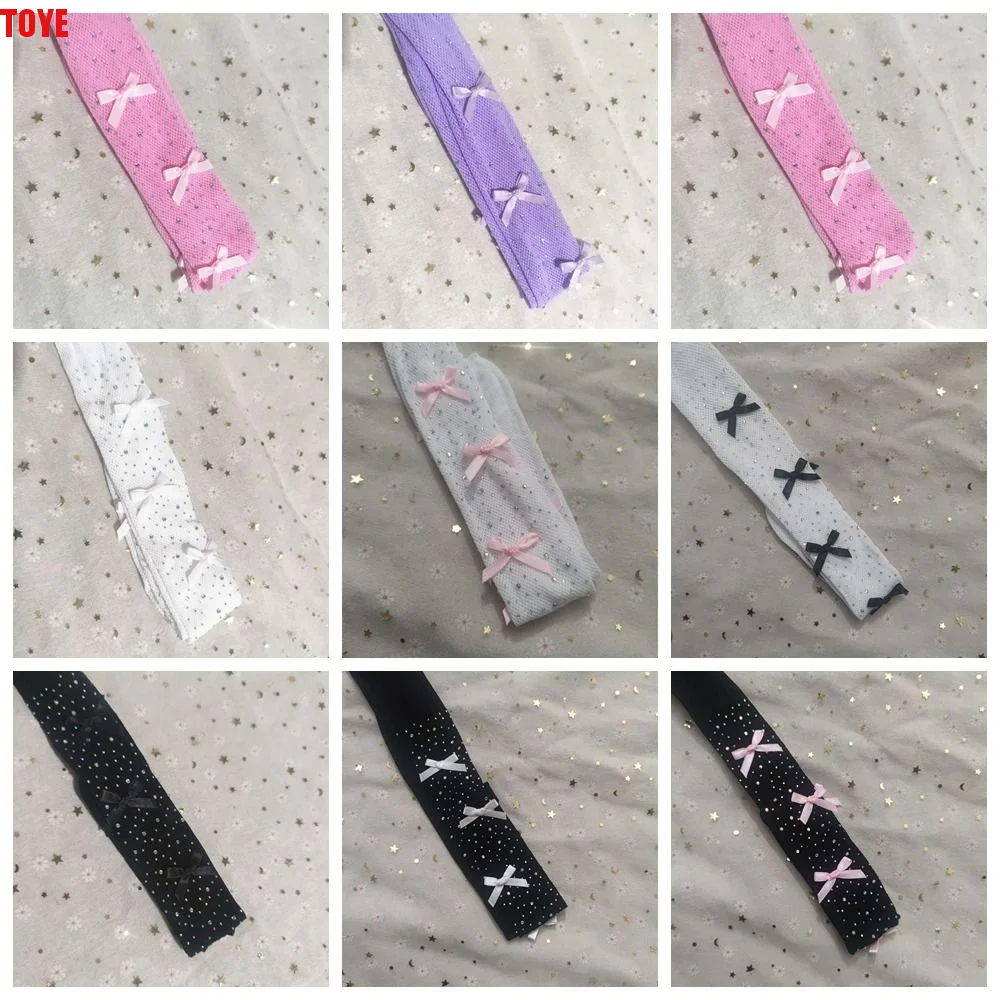 

Красочные детские колготки-сетка со стразами, дышащие, с сетчатой текстурой, для девочек, с бантиками, нейлоновые, блестящие, в стиле JK