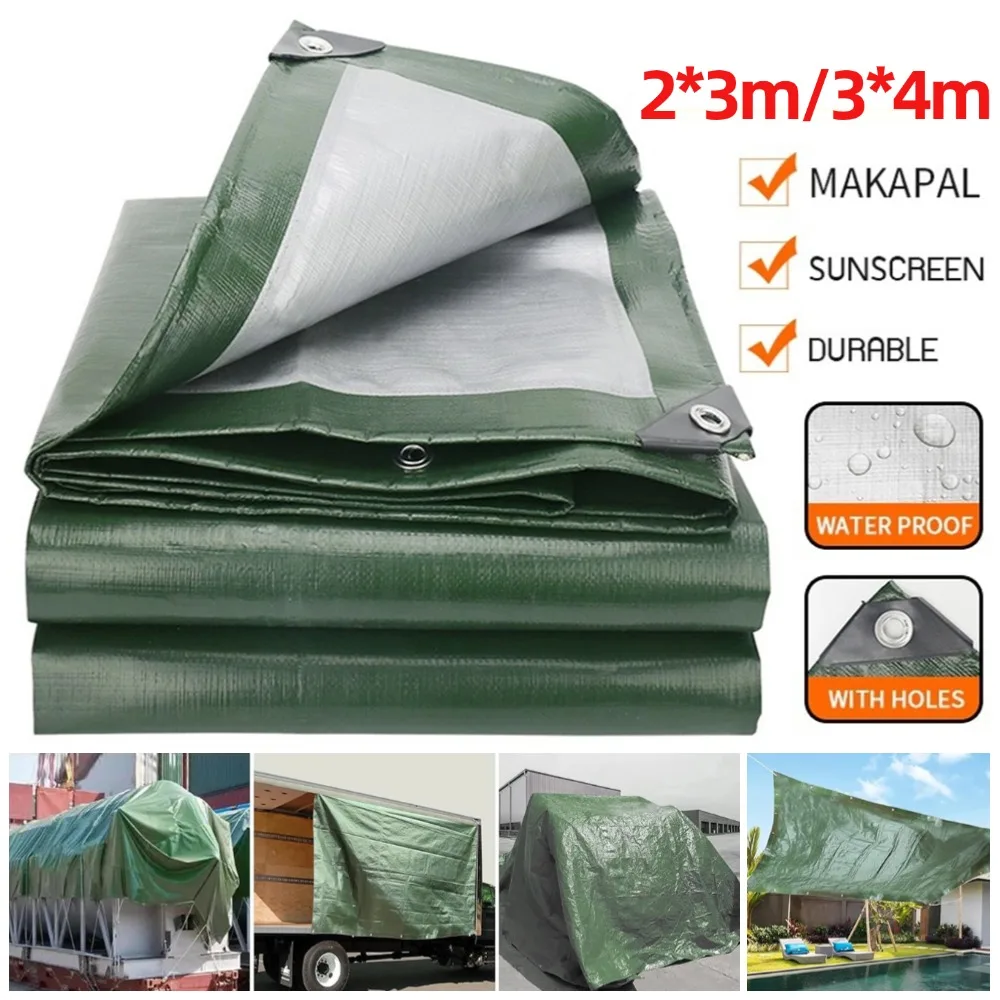 Tarp 2x3m 3x4m Waterproof Green Rain Cover UV Block Tarpaulin Awning Canopy Cover Awning for Garden Backyard Protective Cover