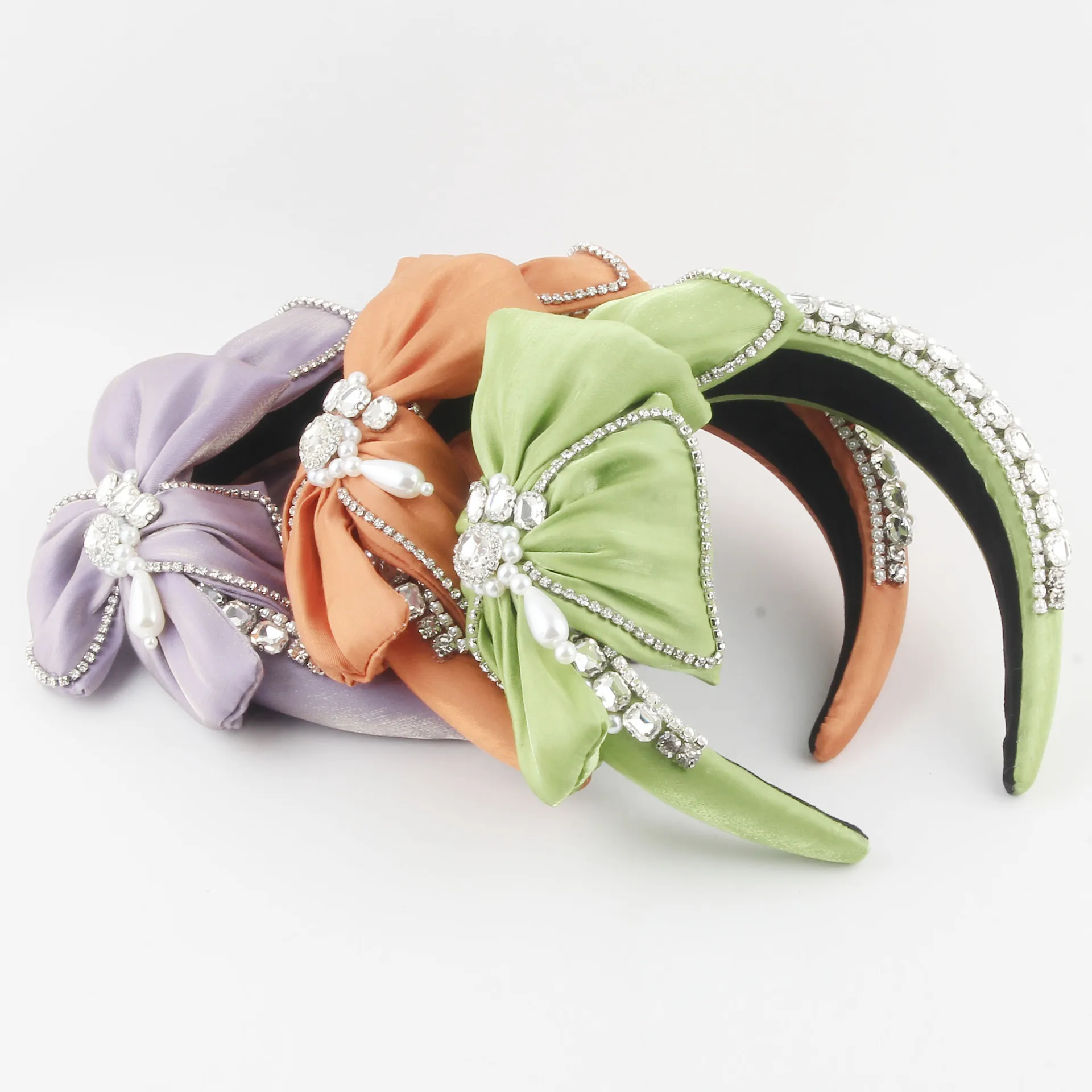 

European and American New Fashion Rhinestone Bow Sponge Headband Wide Luxury Hair Accessory for Women