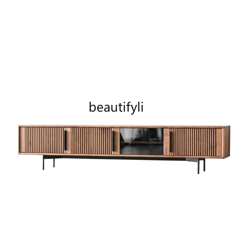 Nordic Black Walnut Wooden TV Cabinet Modern Living Room Log Furniture  Mortise and Tenon Storage Cabinet Locker Customization