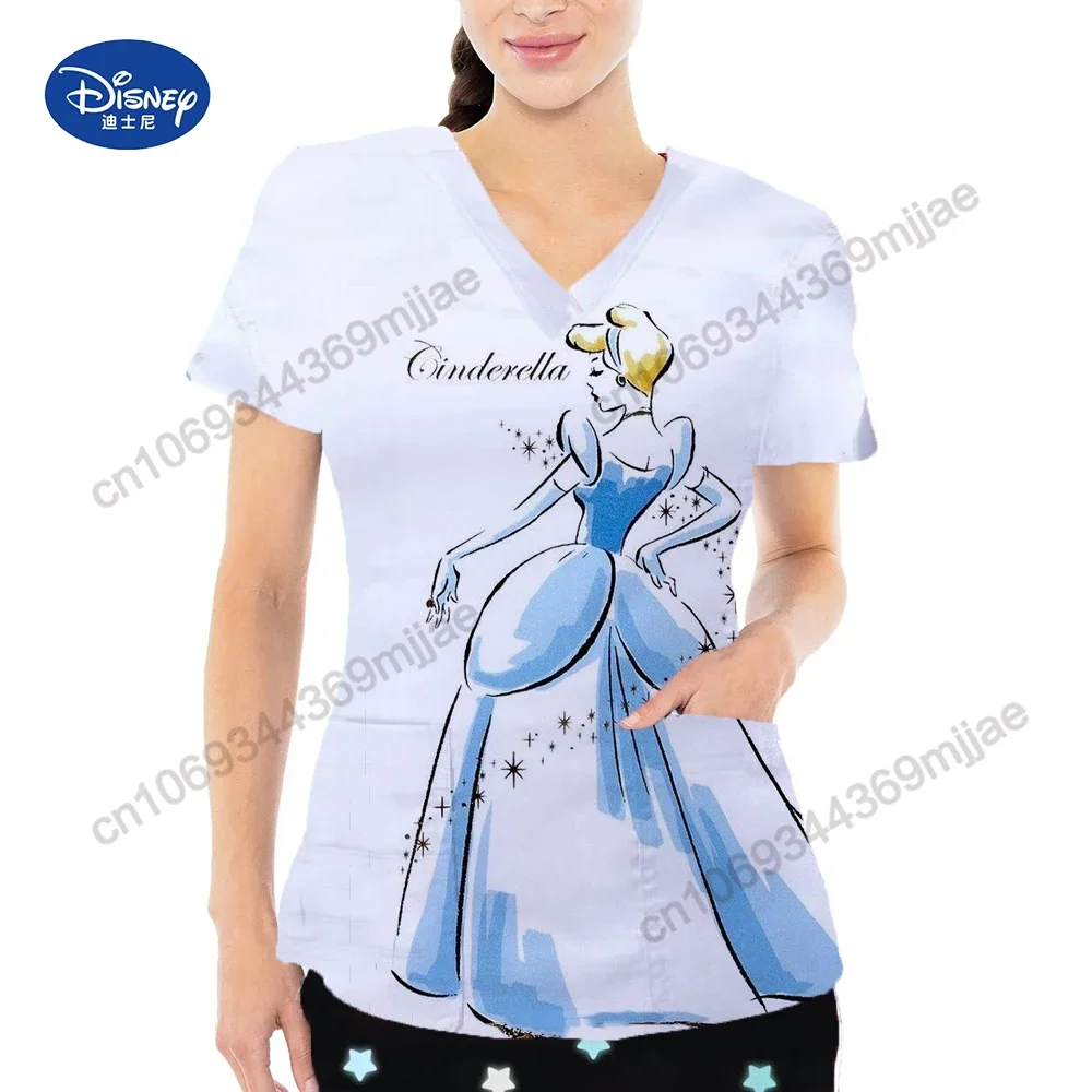 2023 New Pocket Tops Women V-neck Clothes for Summer Cartoon T-shirts