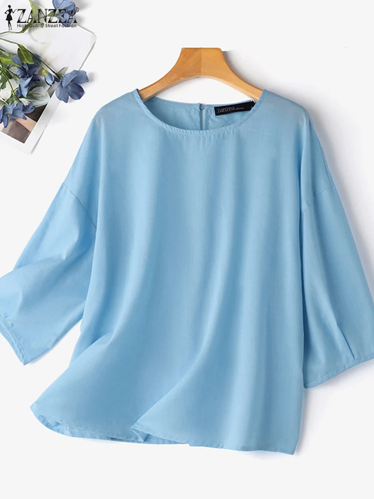 2024 ZANZEA Summer Women Tops Elegant Solid OL Work Blouse Casual O Neck Half Sleeve Shirt Female Loose Blusas Baggy Tunic Mujer