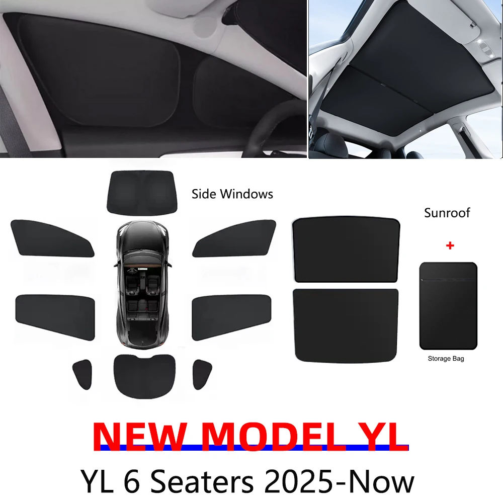 Sunshade For Tesla Model Y L YL 2026 6 Seaters Privacy Side Window Sun Shade Windshield Sunroof Blind Shading for Camping Rest