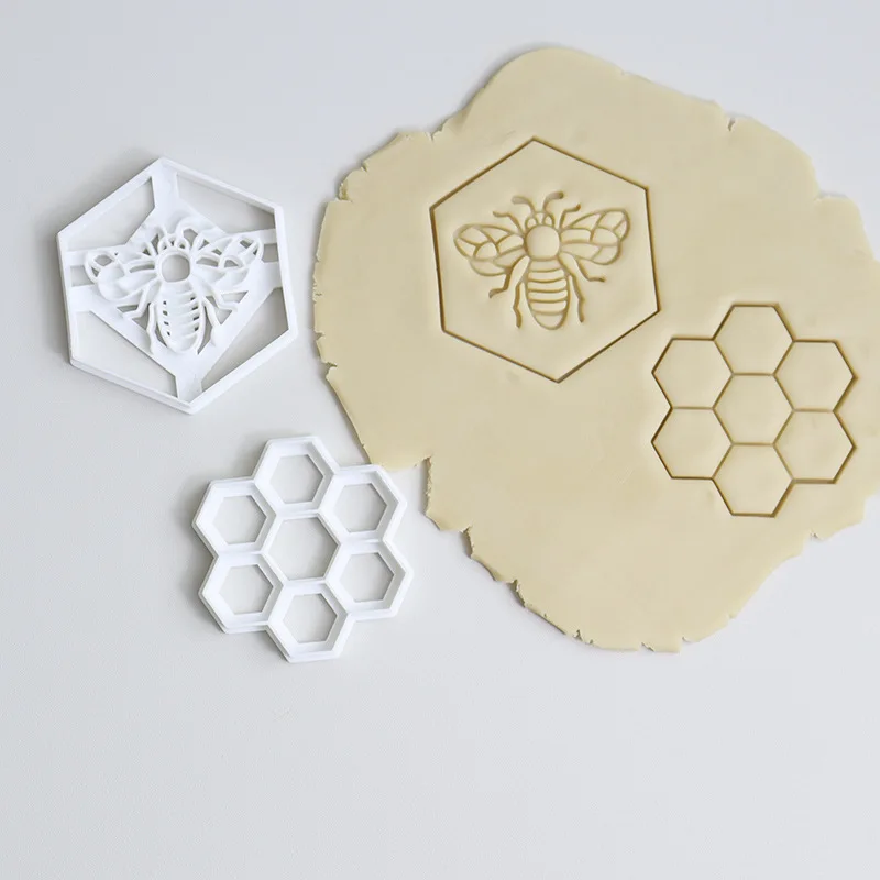 Honeycomb Cookie Cutter Insect Honeybee Pattern Fondant Biscuit Embosser Mold Gingerbread Craft DIY Fondant Cake Decorating Tool