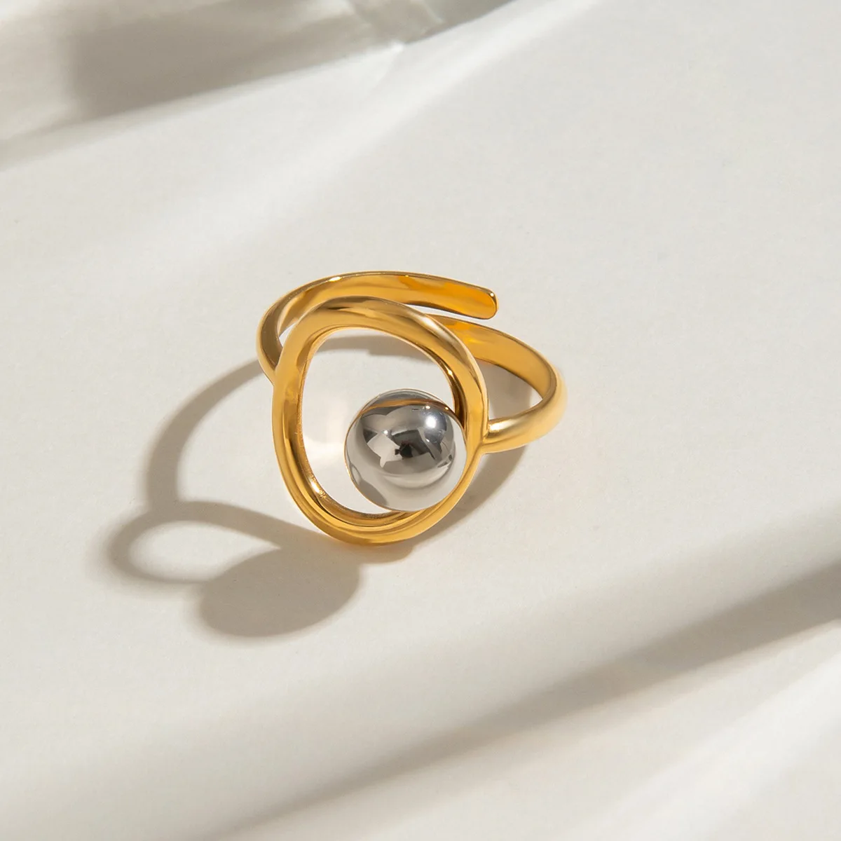 Yori Popular Stainless Steel Metal Geometric Hollow Ring 18 K PVD Plated Jewelry Trendy Opening Ring бижутерия для женщин Gift