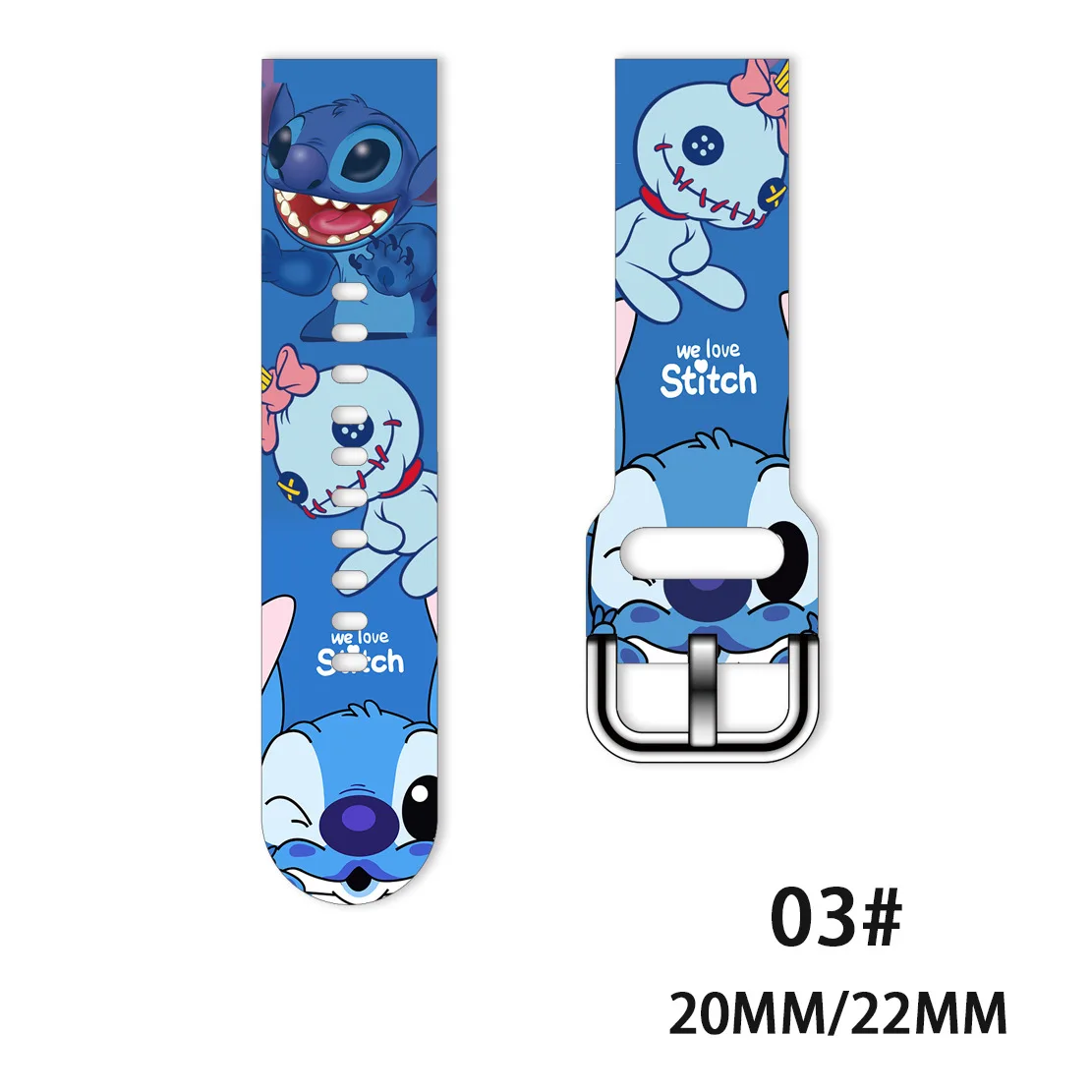 Disney Stitch Cartoon Cute 20mm 22mm Silicone Strap For Samsung Galaxy Watch Amazfit Bracelet For Huawei GT2 Pro Smartwatch