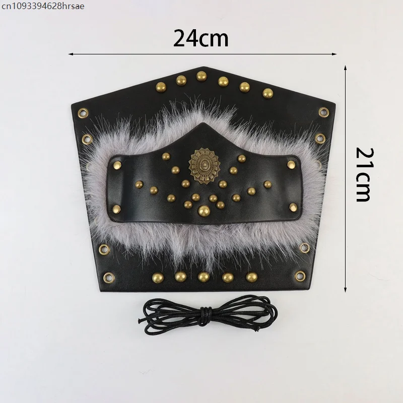 1Pcs Medieval Viking Knight Fur Wristband PU Leather Fur Trim Arm Armor Gauntlet Lace-Up Bracers Renaissance Cosplay Props