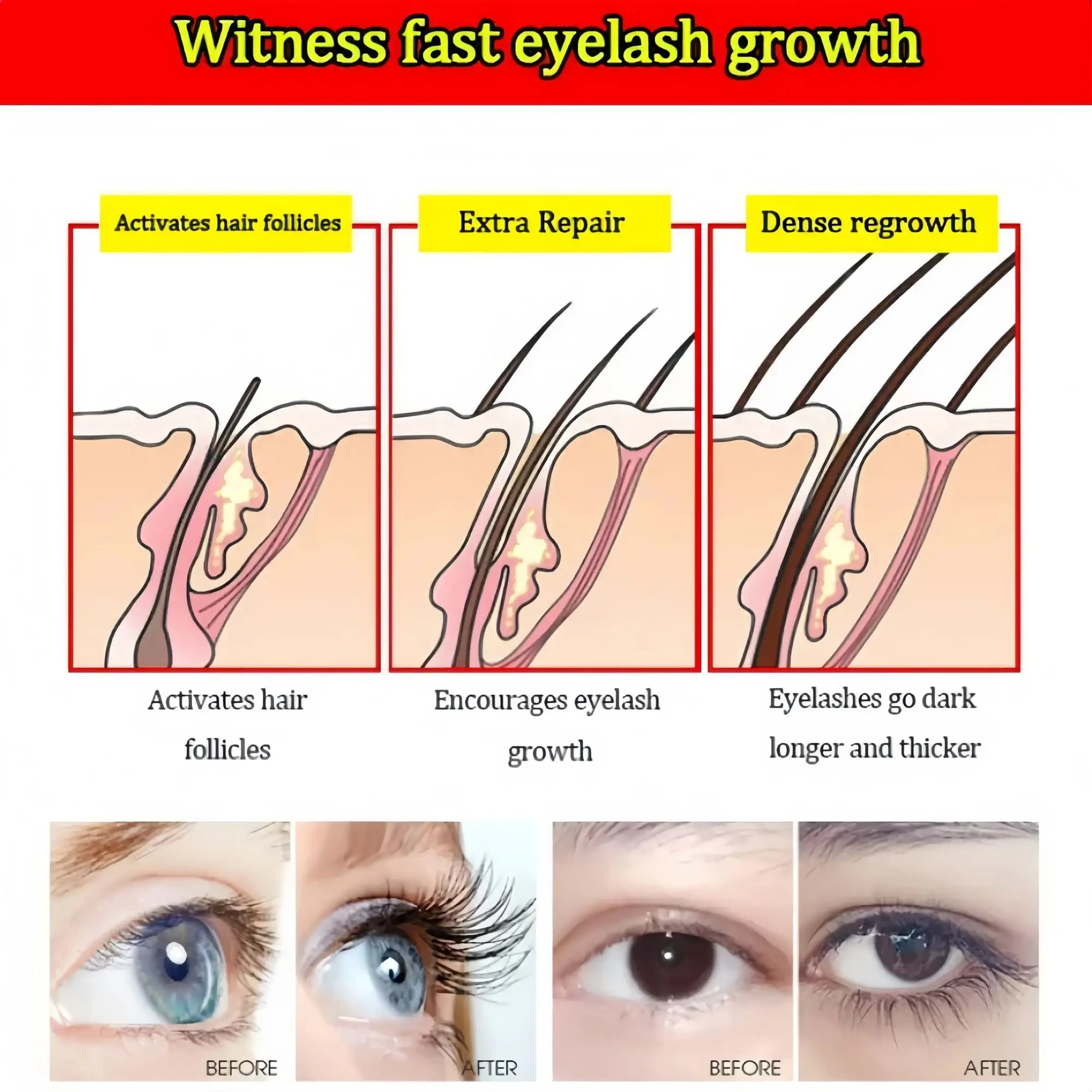 Suero de crecimiento rápido de pestañas, 7 días, crecimiento de cejas, tratamiento de extensión de maquillaje fuerte, productos de cuidado grueso para el crecimiento de pestañas