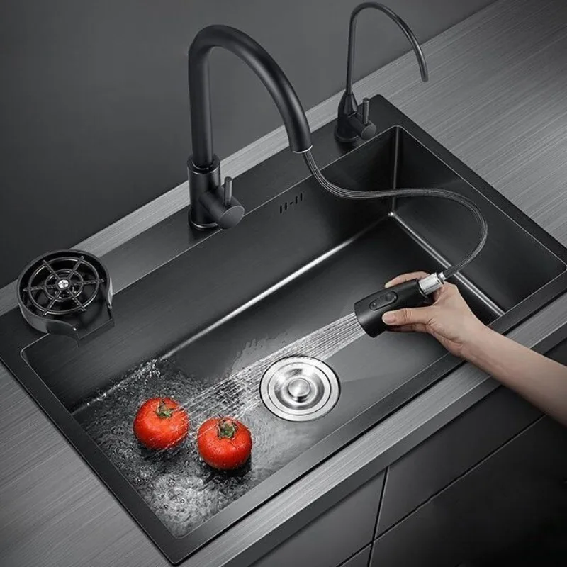 

Black 304 Stainless Steel Sink Large Single Bowl Thick 3mm Kitchen Basin Countertop Undermount Use USA EU Markets Sink Kitchen