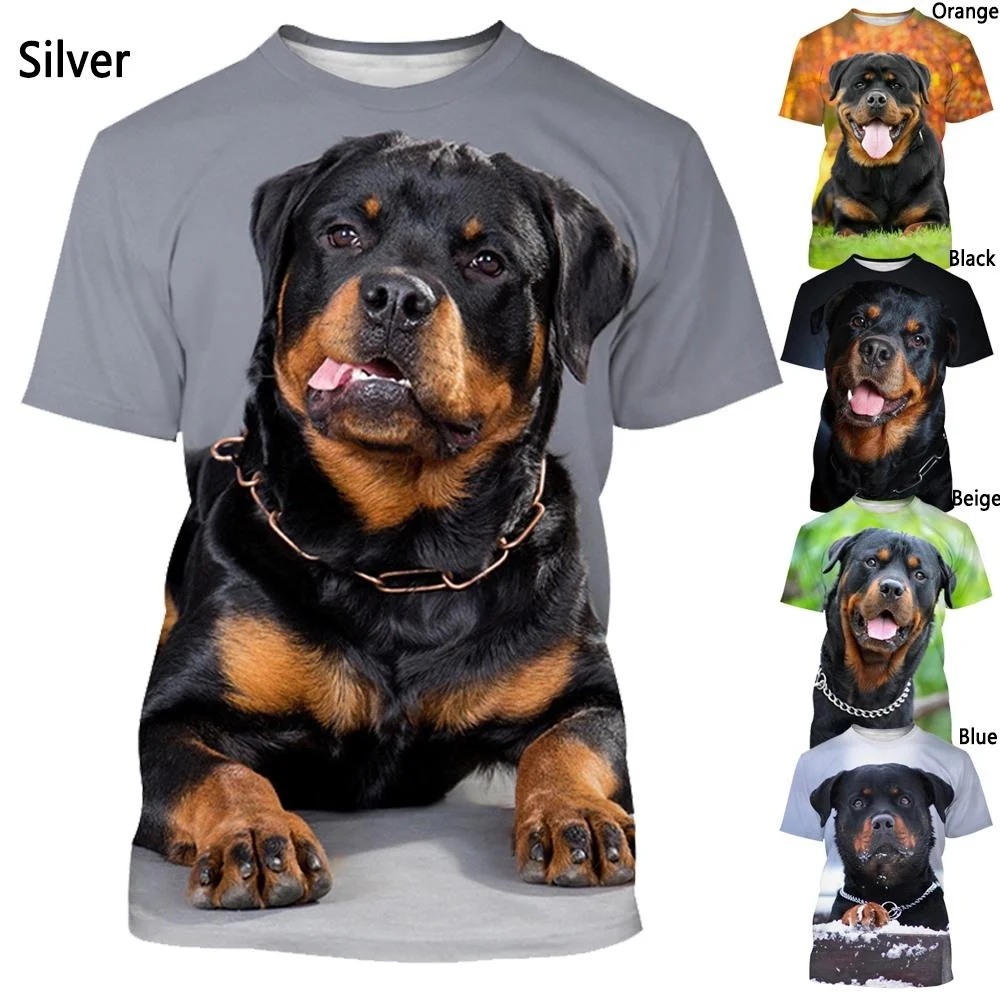 Rottweiler 3D Printed T-shirt Men's and Women's Fashion T-shirt Summer Casual Short-sleeved Round Neck Pet Dog Shirt Top XXS~6XL