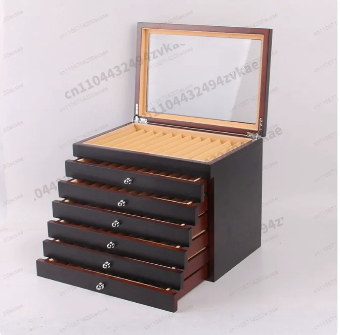 Black/ Burgundy Wooden Pen Display Storage Case, 78 Pens Capacity, Fountain Pen Collector Organizer Box With Transparent Window