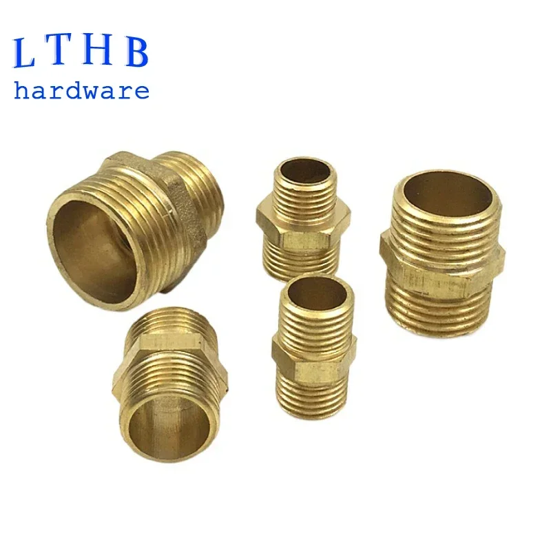 Brass Hex Nipple Fitting Pipe Connector Quick Adapter Male To Male 1/8 1/4 3/8 1/2 Reducing Connector for Hose Connection