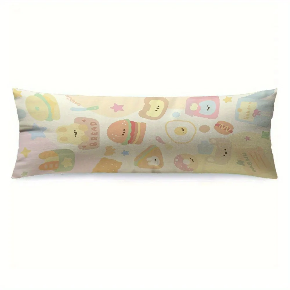 A Cute Cartoon Colorful Long Pillowcase - Does Not Include Pillow Insert, Measuring 20*54 Inches / 50×137 Cm - Features Fun Food