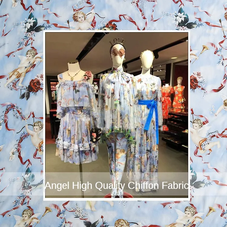 D brand angel digital printing imitation silk elegant chiffon fabric dress skirt shirt sewing design materials Alibaba Express