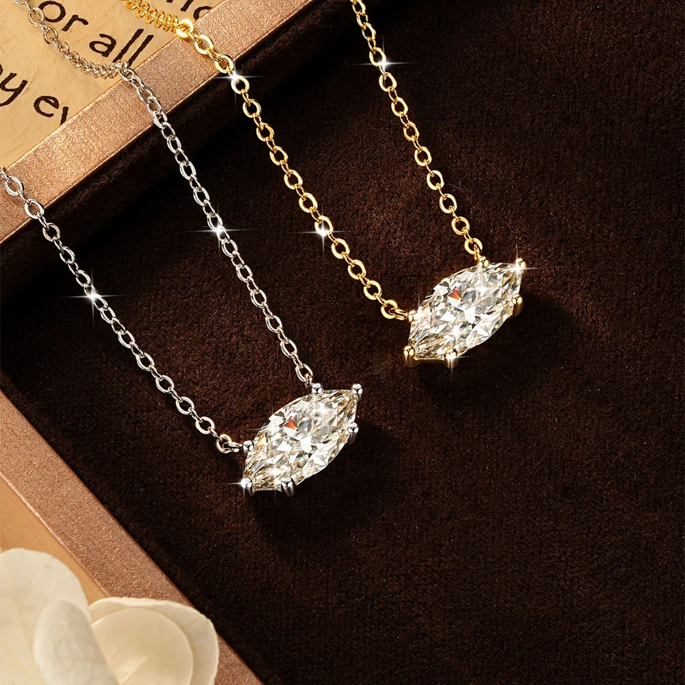 

RAPRGOLD GRA Certified 2.0CT Marquise-Cut Moissanite Diamond Pendant Necklace for Women Girls Chain Neck Jewelry Gifts collares