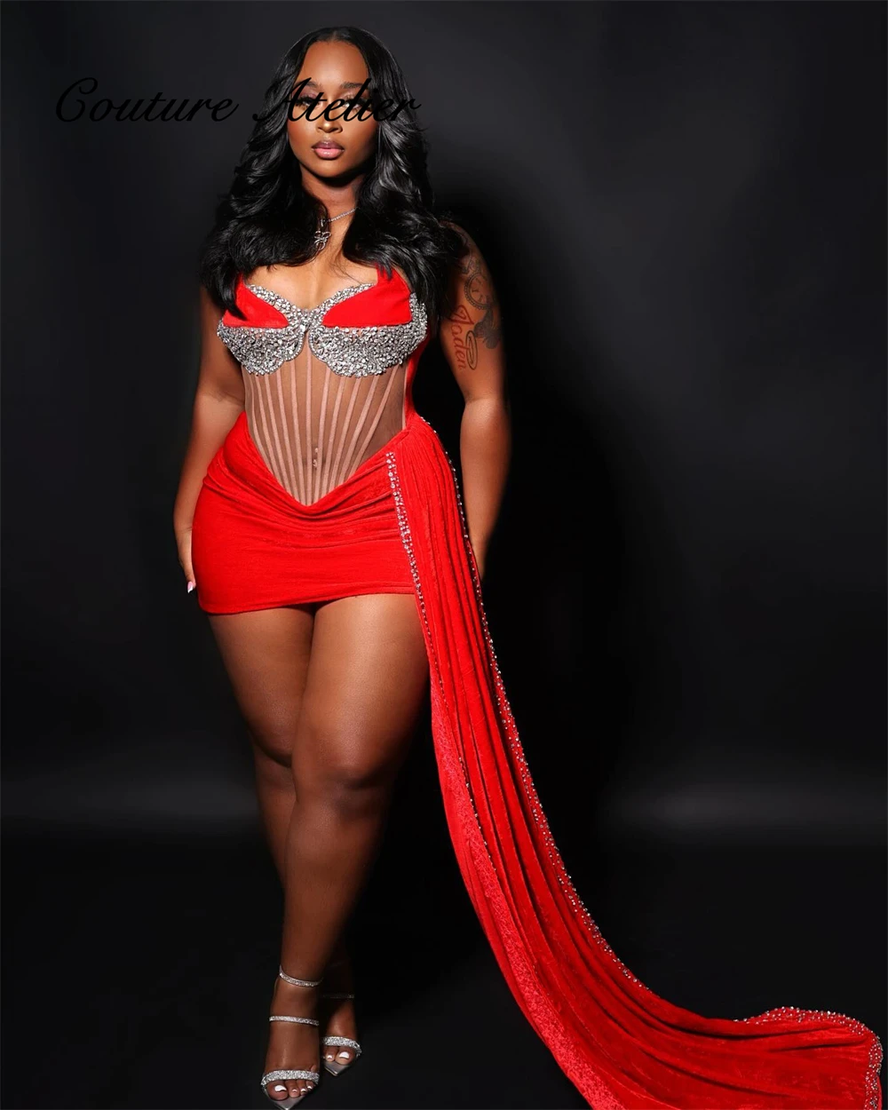 

Designer Red Velvet Prom Dresses Silvery Beads Corset With Train 2025 Birthday Luxury Dress Black Girls Mini Cocktail Customized