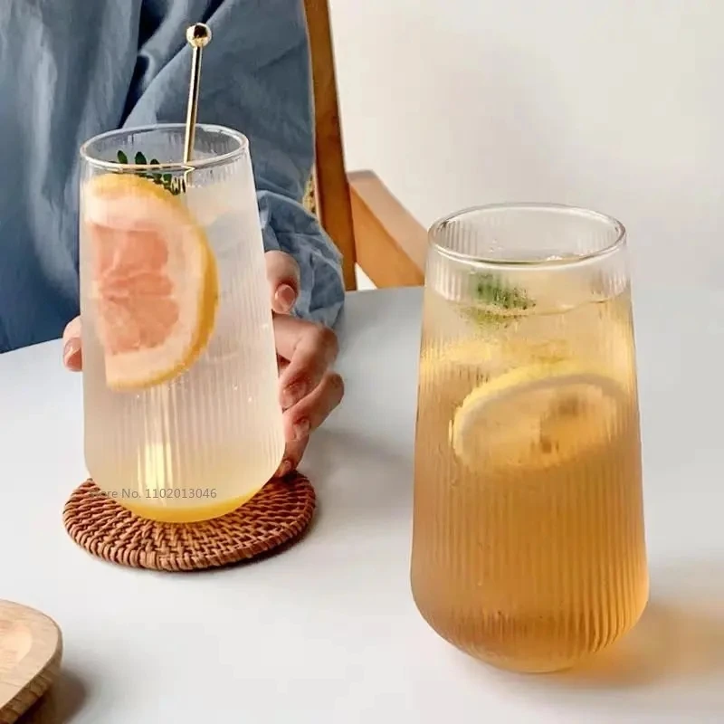 Taza de agua de vidrio transparente a rayas japonesas para el hogar, taza de celebridades Ins para beber jugo, vasos de vino, regalo de cumpleaños,