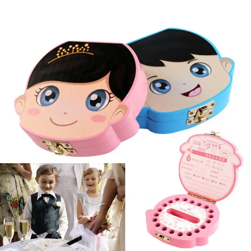 Baby Tooth Box English/Spanish/French/Russian/Italian/Dutch/Portuga Save Souvenir Case Gift Tooth Organizer for Kids