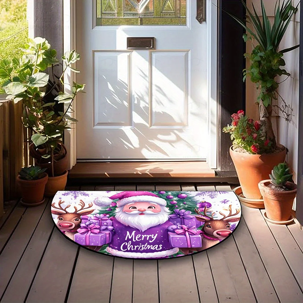 Snowman Reindeer Snow Scene Christmas Doormat Non Slip Washable Floor Mat for Front Porch Kitchen Living Room Balcony Patio Rug