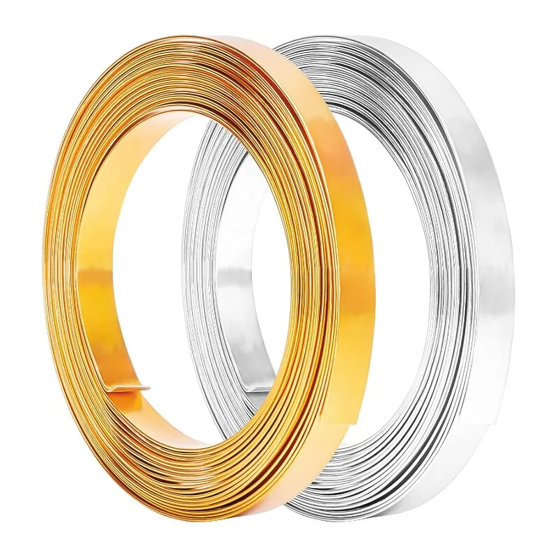 2 Rolls 33 Feet Gold Sliver Flat Jewelry Craft Wire 10mm Wide Aluminum Wire for Bezel Jewelry Making Sculpting Armature Craft