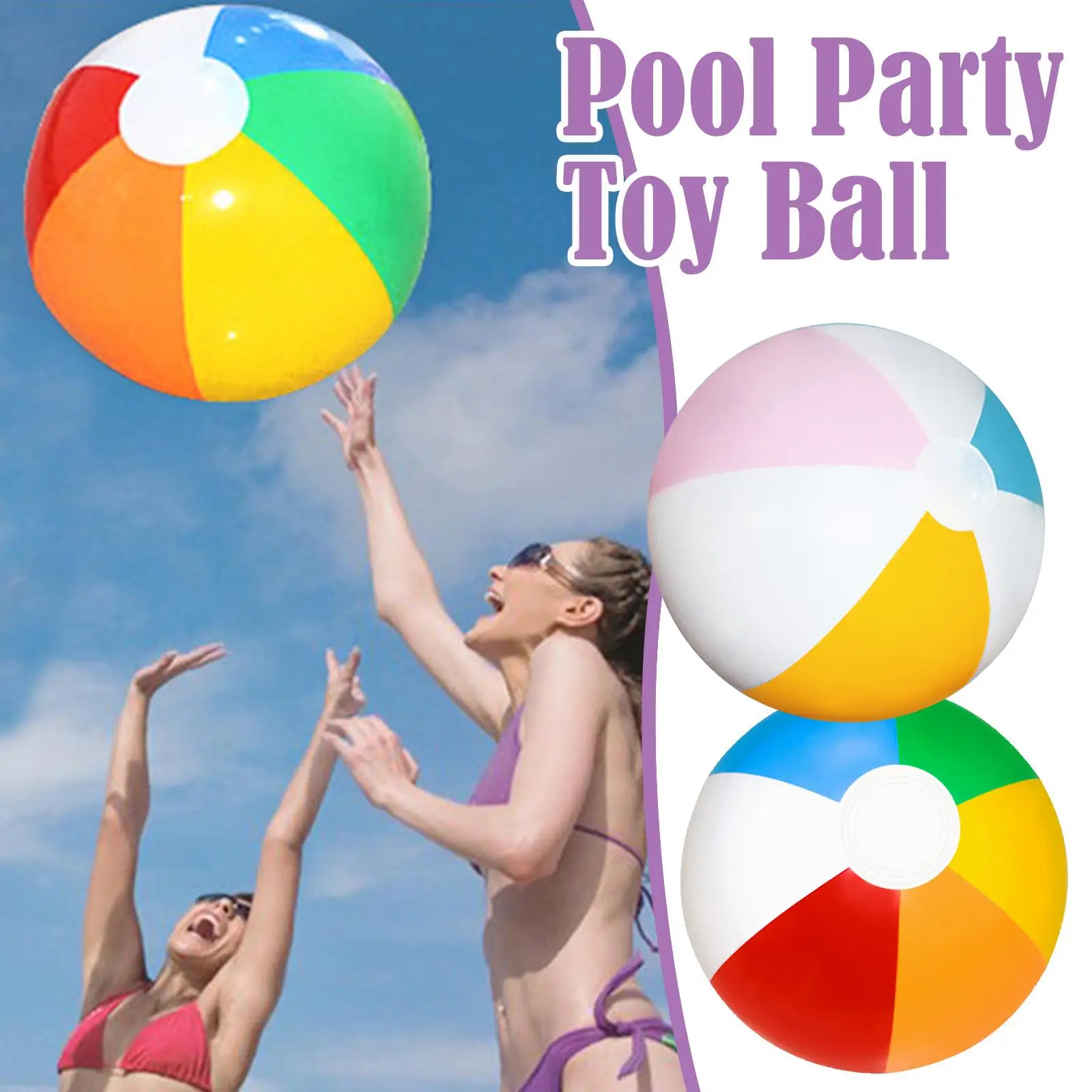 Inflatable Beach Ball Colorful Stripe Ball Toys Party Water Game Sports Ball Summer Water Game Ball Outdoor Fun Toys for Kids