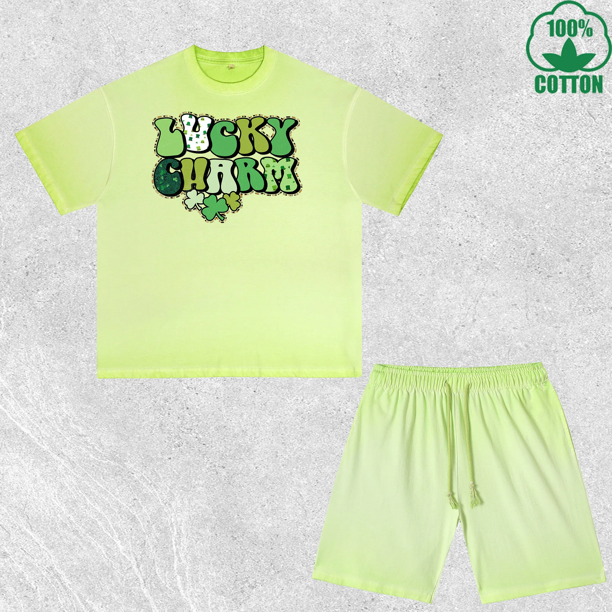 

Saint Patrick Charm Printed Dirty Wash T-Shirt Shorts Set Multicolor Combo Loose Trendy Fashionable 100%Cotton Short Value Pack