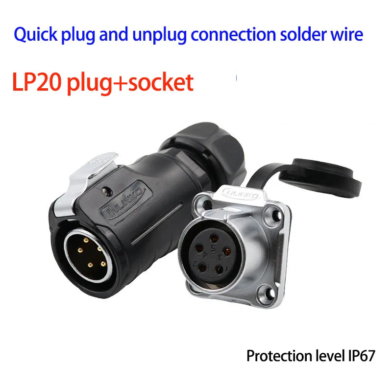 LP20 Aviation Plug Waterproof Connector 2 3 4 5 7 8 9 12 14 Pin Male Female for LED Signal