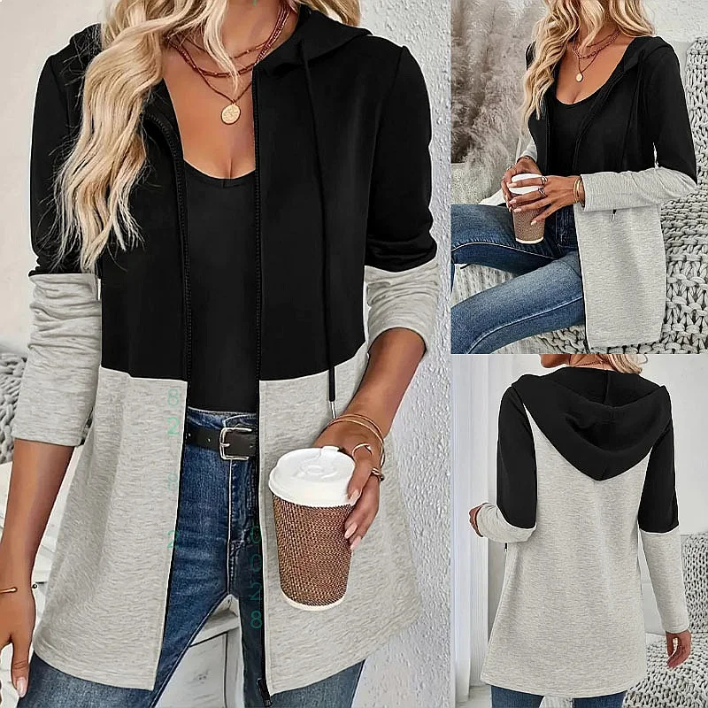 

TikTok Hoodie Color Block Hooded Zip Up Sweatshirt Women Casual Oversized Pullover Tops