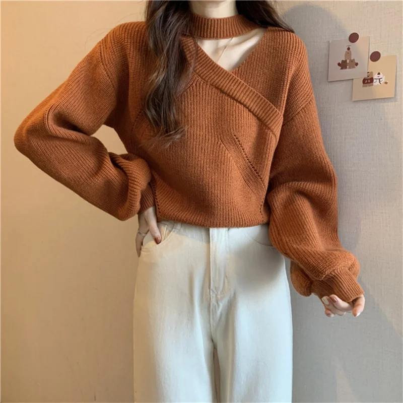 Pull Vintage à Col Montant pour Femme, Vêtement Basique, Solide, Décontracté, Slim, Coréen, Simple, Chic, Automne Hiver