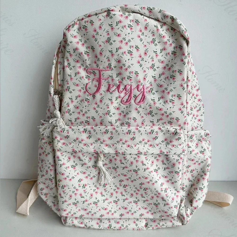 Kustom tas sekolah baru ransel santai bunga Wanita nama pribadi ransel bunga perempuan tas hadiah unik untuk wanita