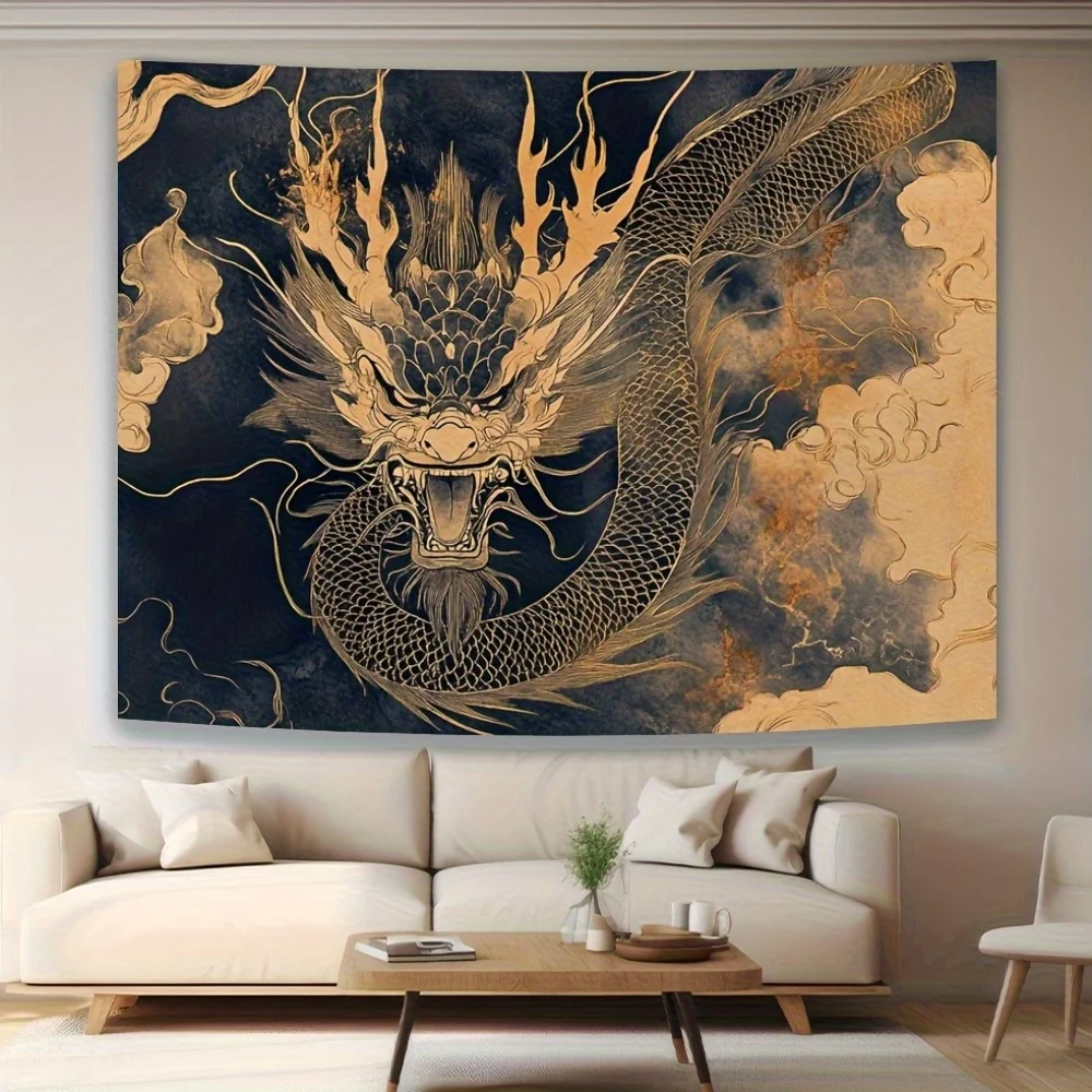 1 piece of ancient Chinese dragon pattern tapestry, polyester fabric, machine washable, suitable for bedroom living room