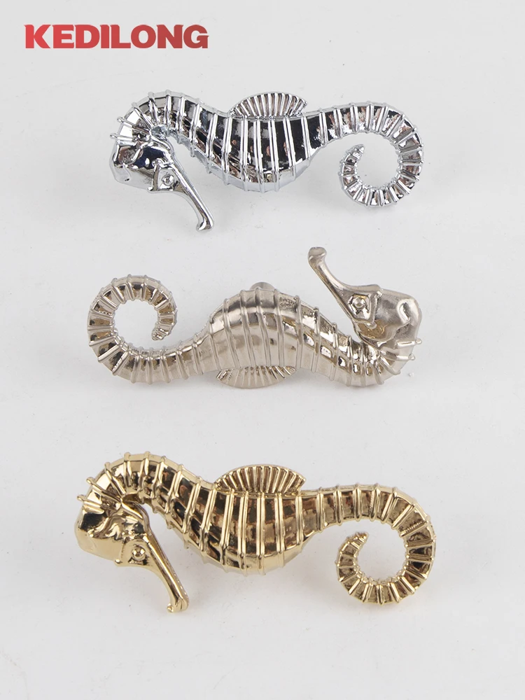 

KEDLO solid brass luxury shiny gold seahorse handle European kitchen cabinet silver Pull drawer nickel knob