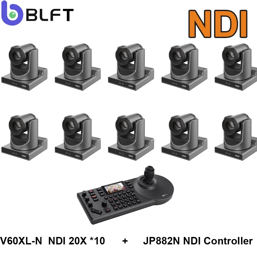 NDI 1080P PTZ Camera 1-10pcs 20X Zoom Live Streaming Camera SDI HDMI POE USB Conference Camera +1pc NDI PTZ Camera Controller