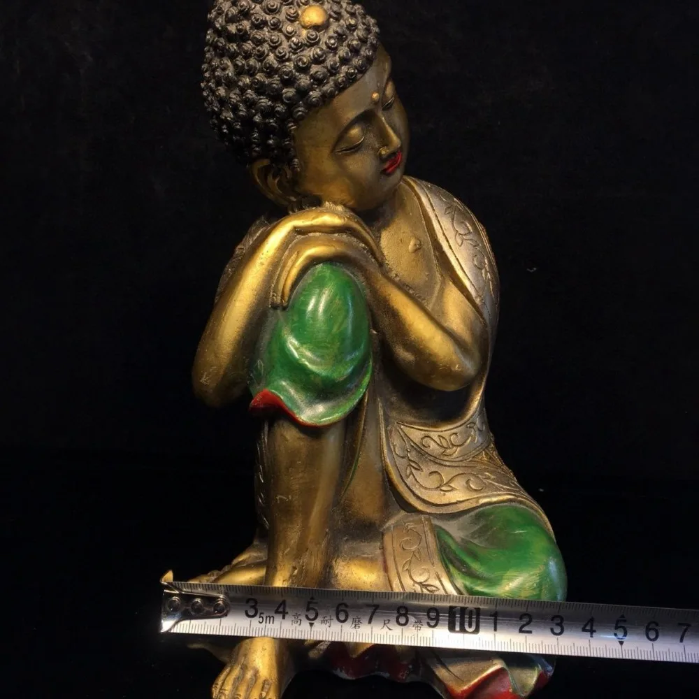 Exquisitely Painted Contemplative Buddha Statue with Rich Patina—A Stunning Home Decor Piece for Collectors