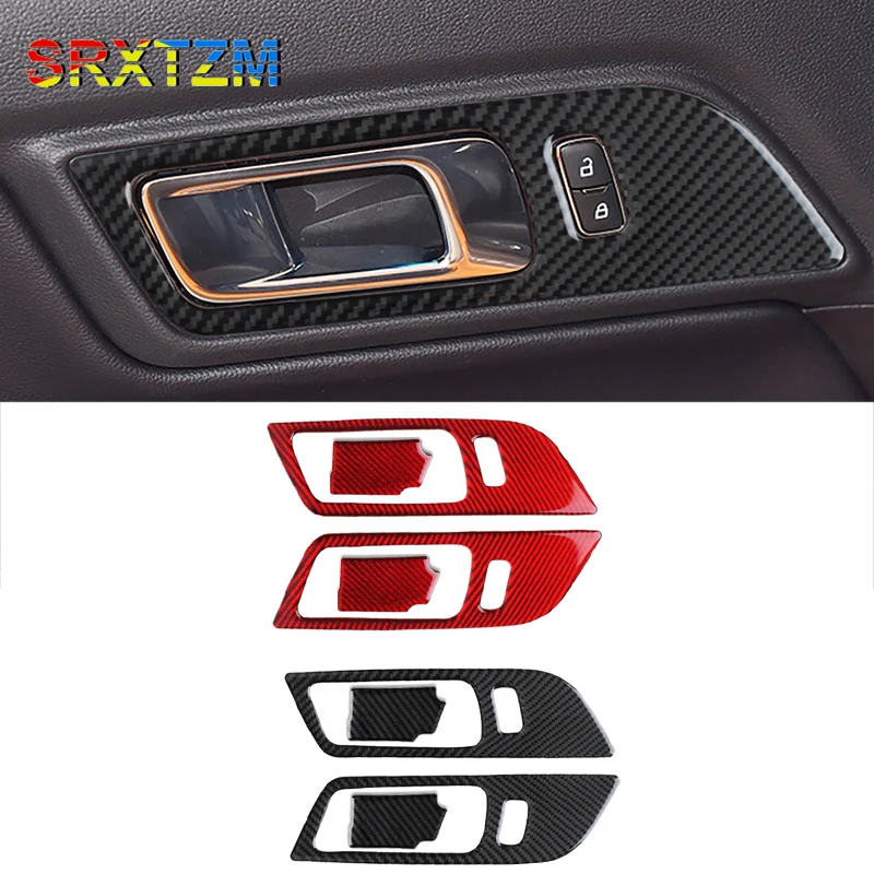 For Ford Mustang 2015-2019 Carbon Fiber Door Handle Bowl Frame Decorator Cover Interior Stickers