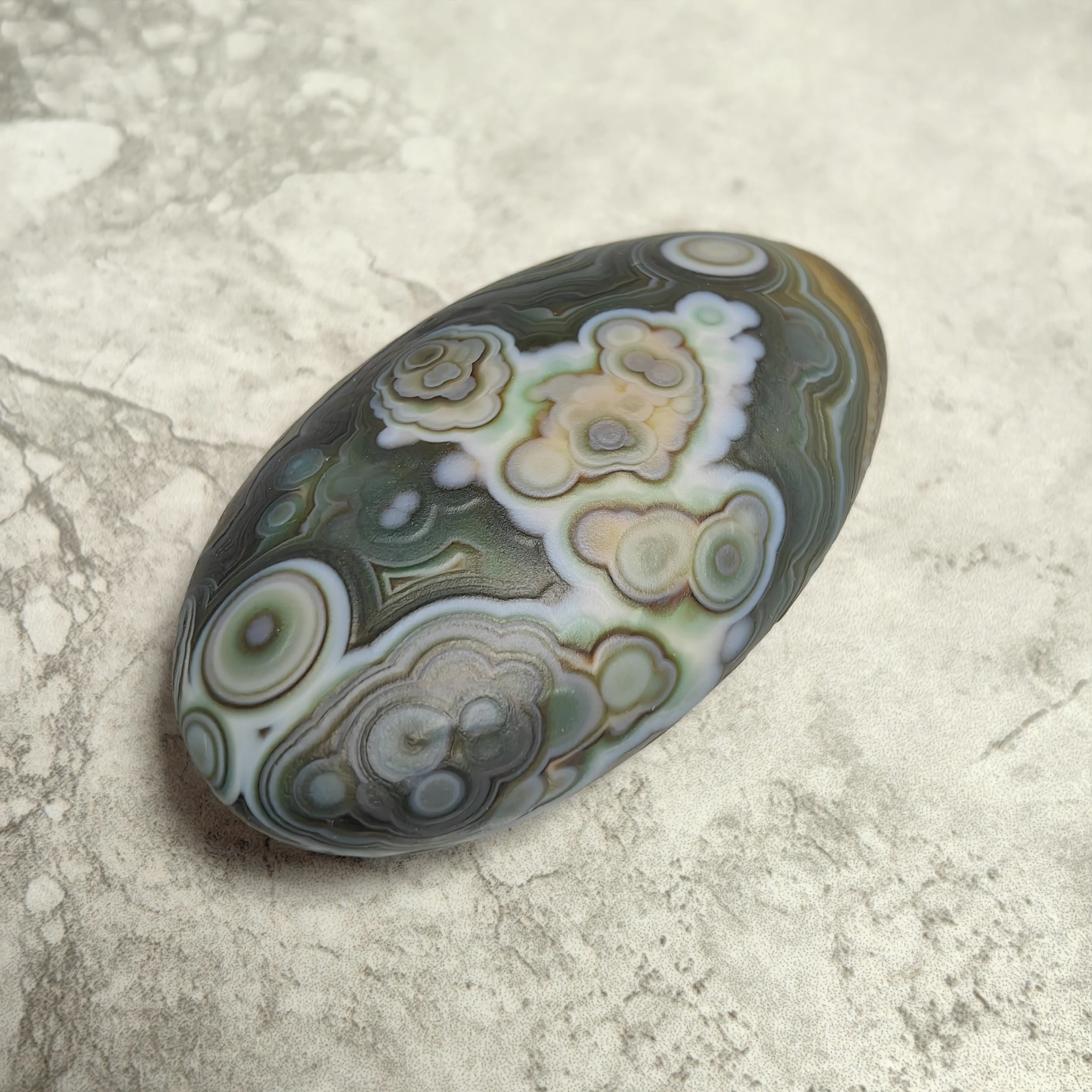 Velvet Texture Banded Agate Cabochon - Intricate Cloud-Like Swirls in Earthy Yellow & Grey, Unique Mineral Specimen for Display