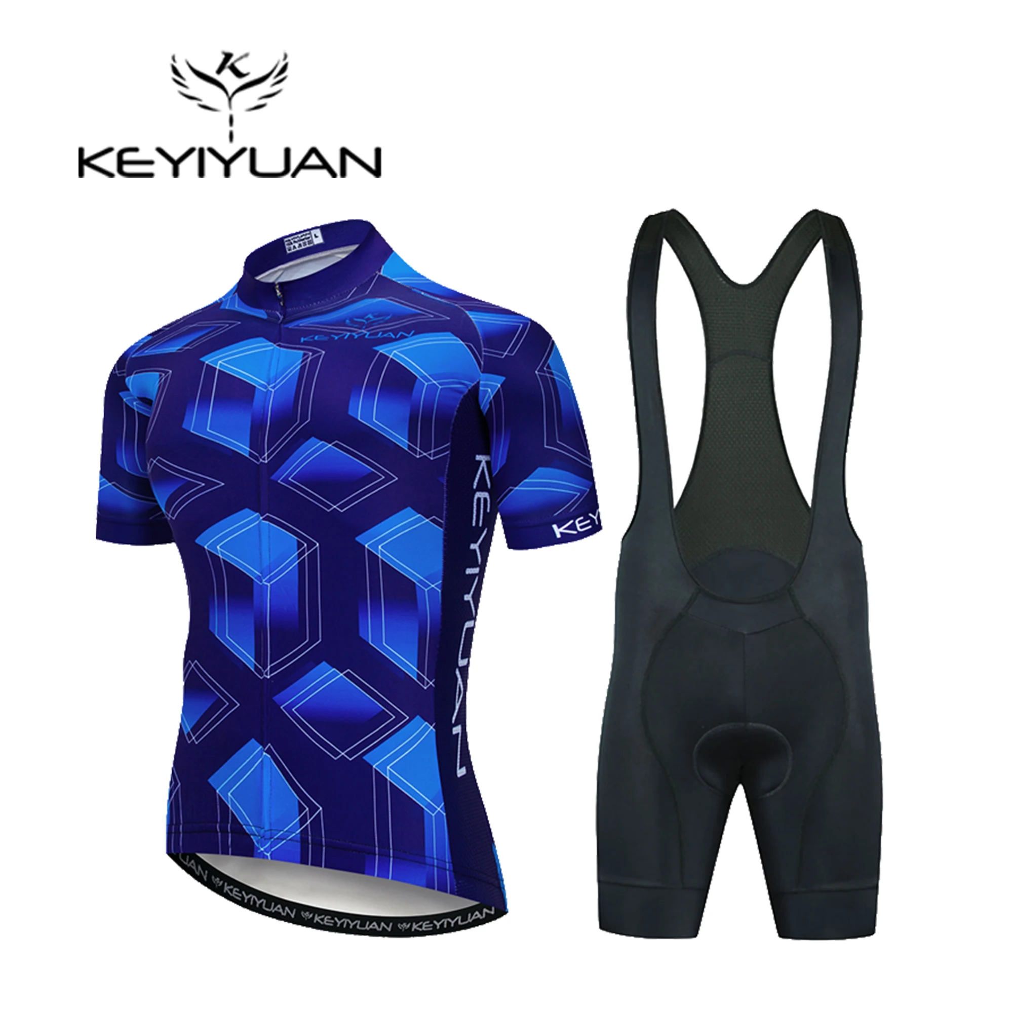 

KEYIYUAN 2023 New Blue Rectangle Summer Slim Fit Lightweight Breathable Mesh MTB Cycling Short Bib Sets KYY020