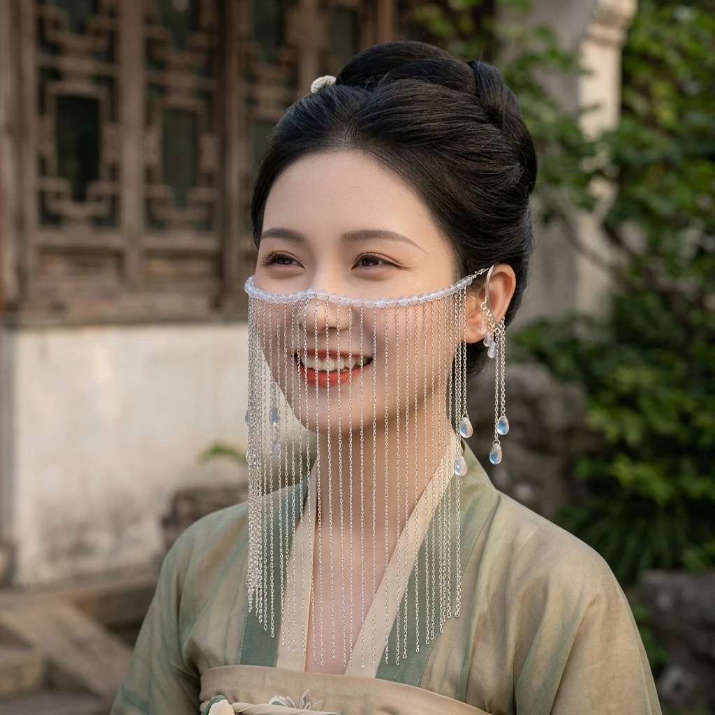 Cosplay Lovers Face Veil Hanfu Photography Accessories Elegant Ancient Style Hanging Curtain for Stage Makeup Costume Set