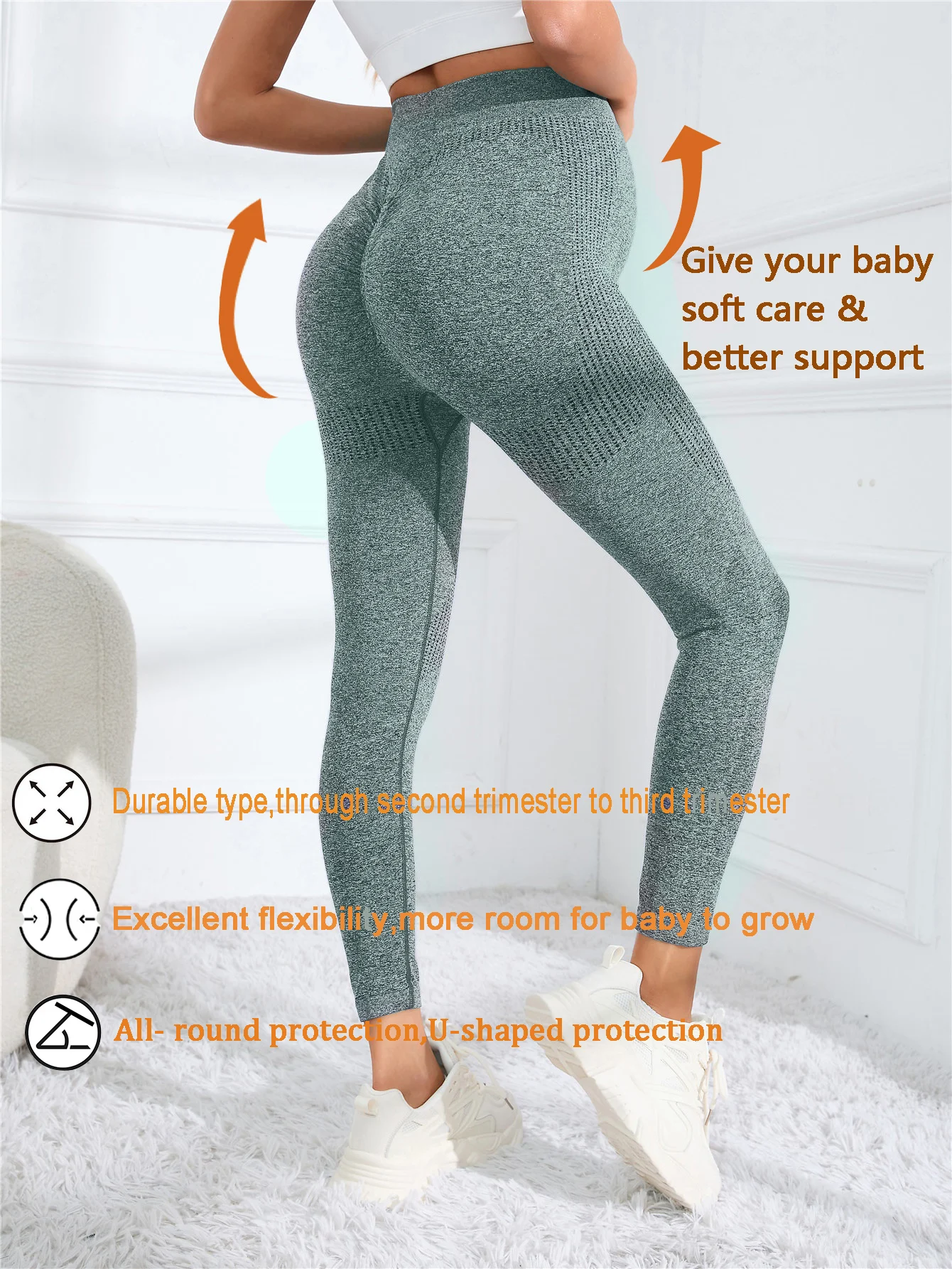 Heather Gray Seamless Maternity Yoga Leggings High Waist Belly Support Breathable Mesh Butt Lift Stretch Workout Pregnancy Sport