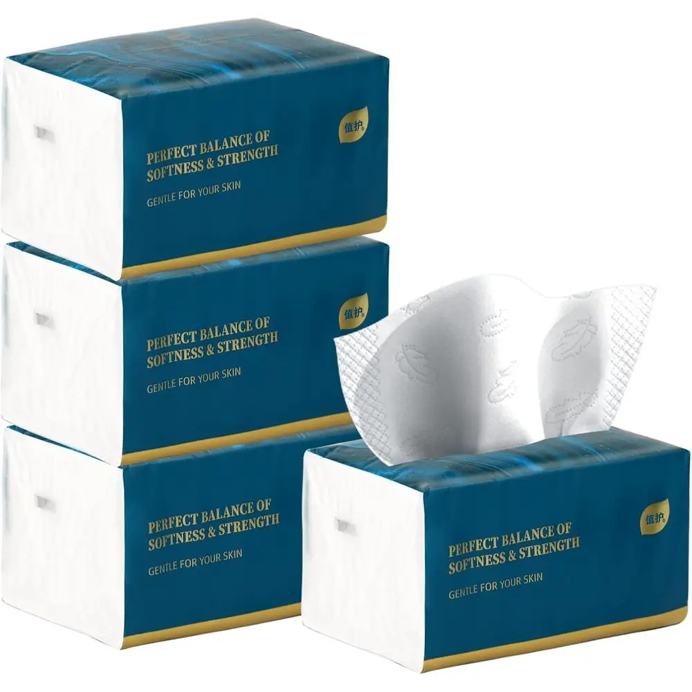 

4-Ply White Facial Tissue, 4 Packs, 480 Sheets Each, Wood Pulp Material, No Box, Disposable Napkins