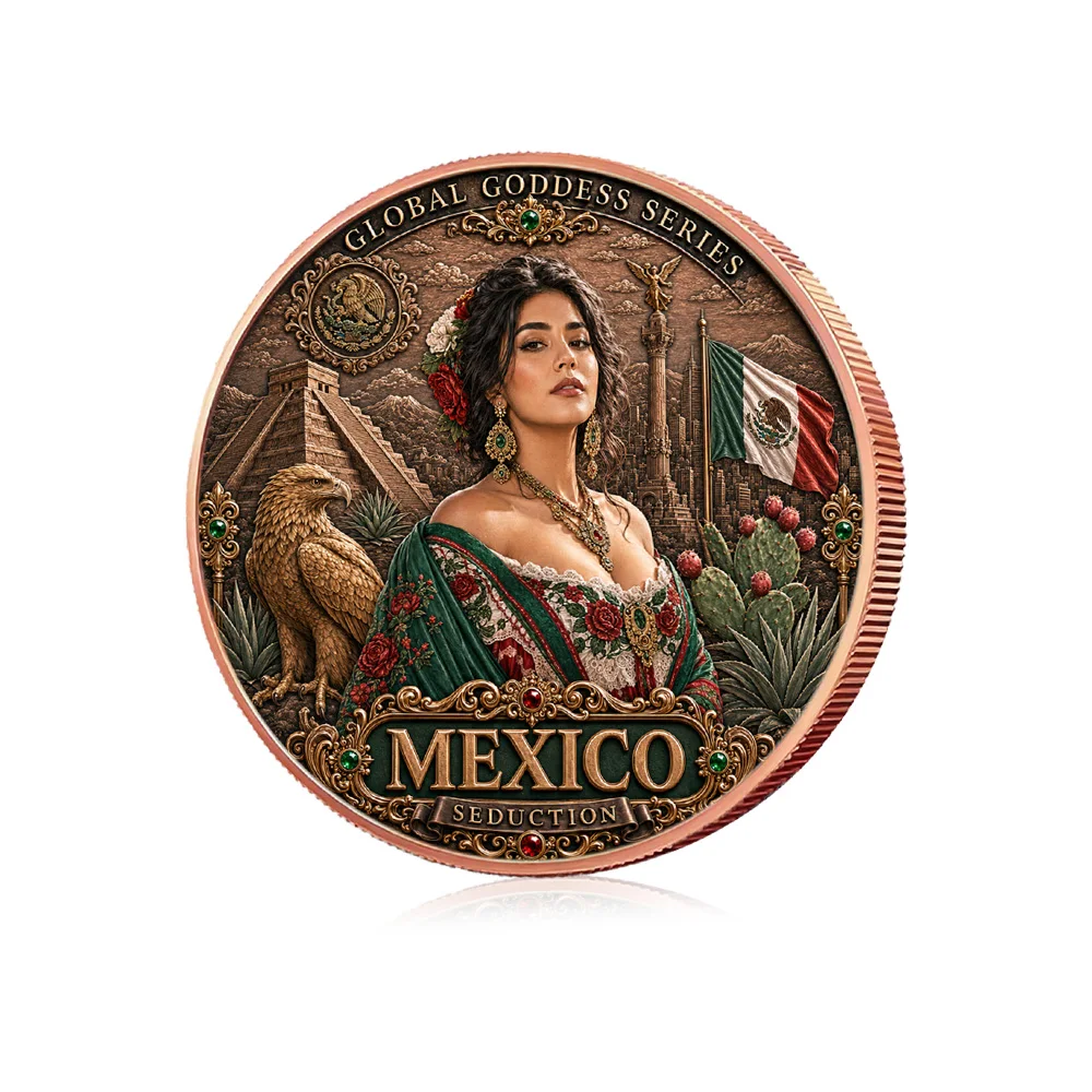 Global Goddess Series Mexico 1oz Fine Copper Coin Mexican Beauty Pure Copper Coins Double Sided UV Printed Collector Gift