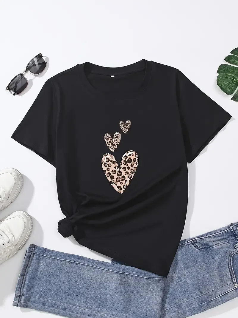 Animal printed leopard print T-shirt for women's fashion T-shirt for women's short sleeved round neck Y2K shirt for women's tops